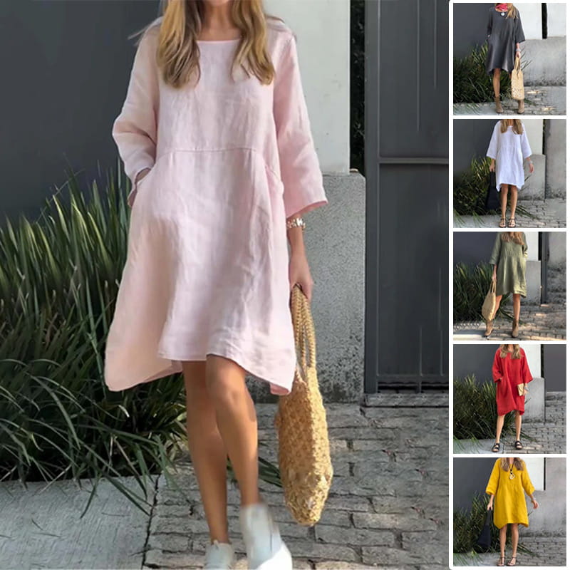 Airy summer dress with a loose fit & practical pocket – Malia-Pink-M-The Livary