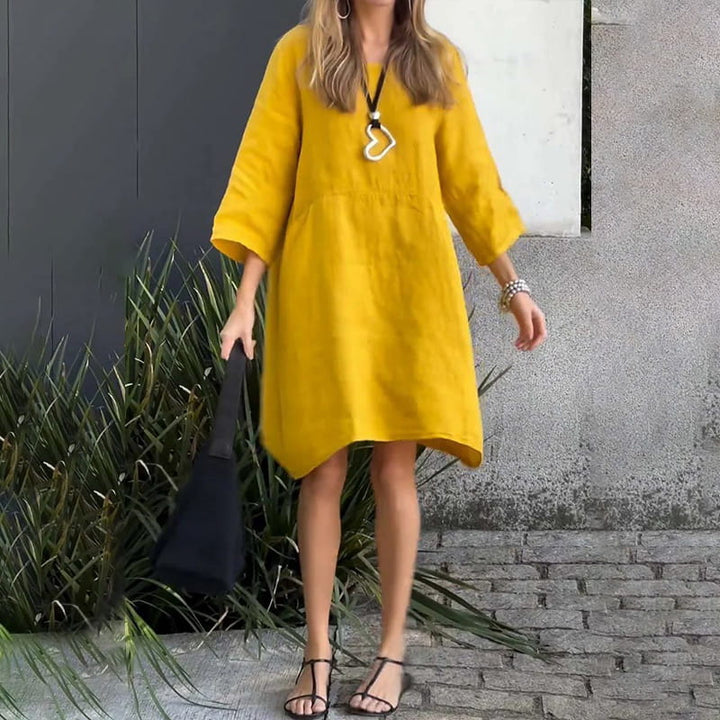 Airy summer dress with a loose fit & practical pocket – Malia-Pink-M-The Livary