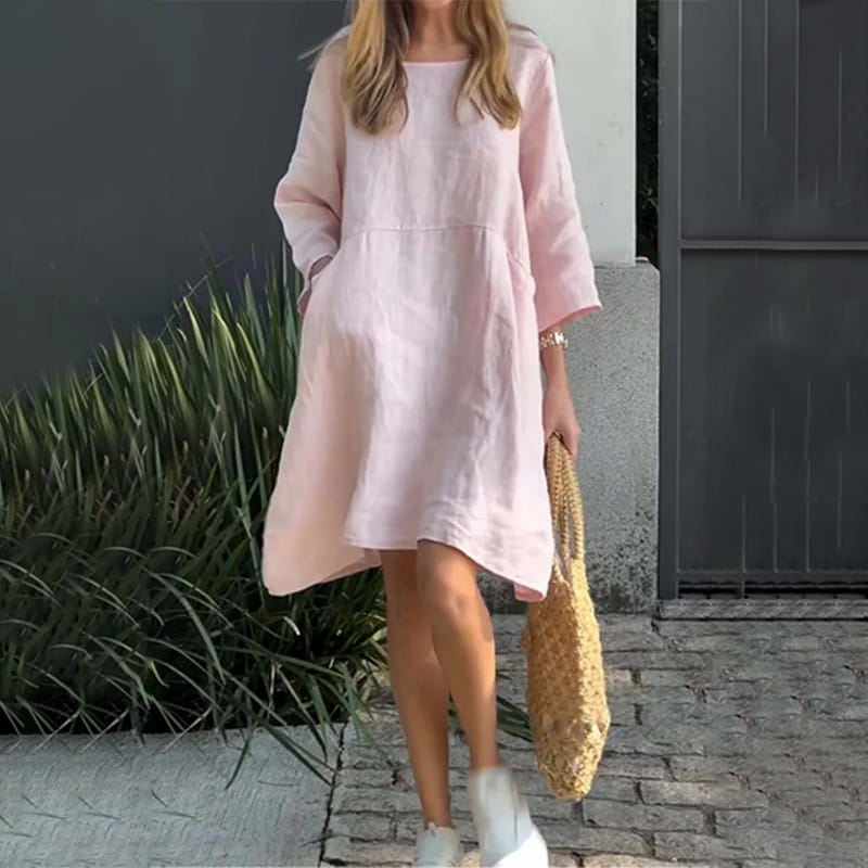 Airy summer dress with a loose fit & practical pocket – Malia-Pink-M-The Livary