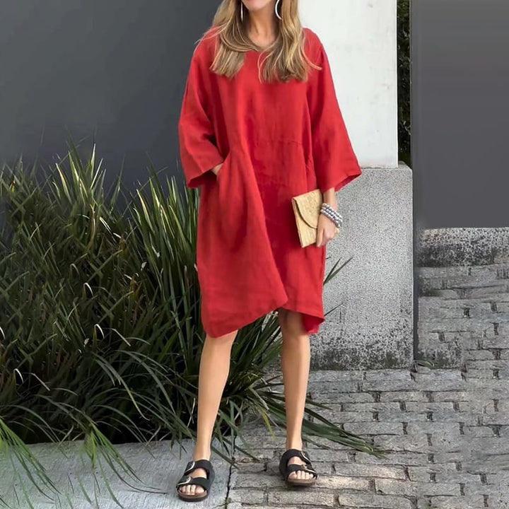 Airy summer dress with a loose fit & practical pocket – Malia-Pink-M-The Livary