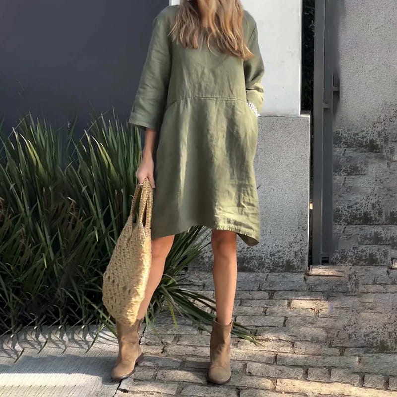 Airy summer dress with a loose fit & practical pocket – Malia-Pink-M-The Livary