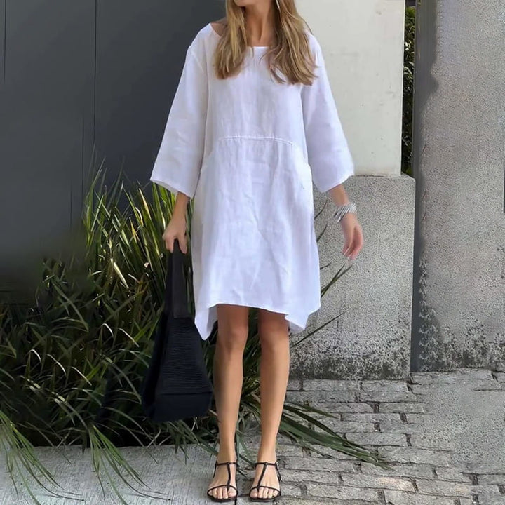 Airy summer dress with a loose fit & practical pocket – Malia-Pink-M-The Livary