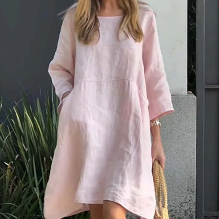 Airy summer dress with a loose fit & practical pocket – Malia-Pink-M-The Livary