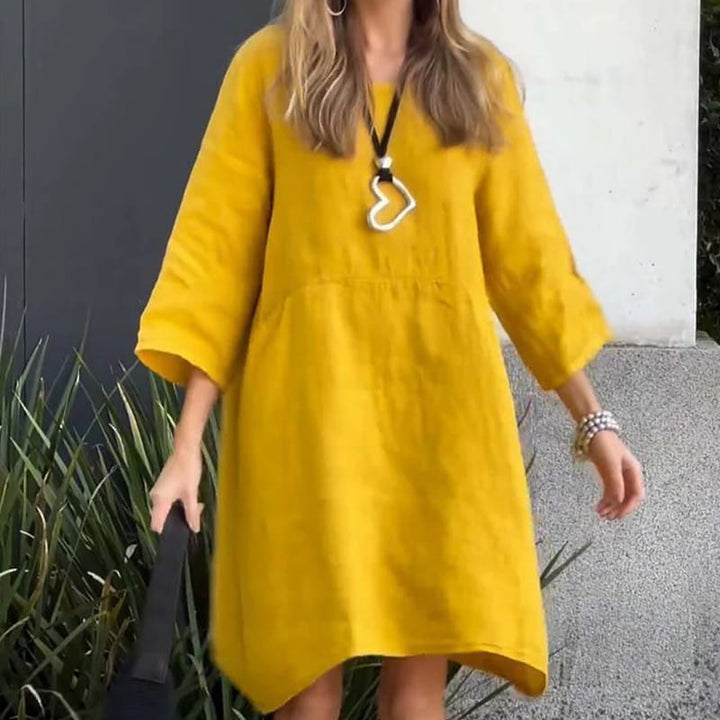 Airy summer dress with a loose fit & practical pocket – Malia-Yellow-M-The Livary