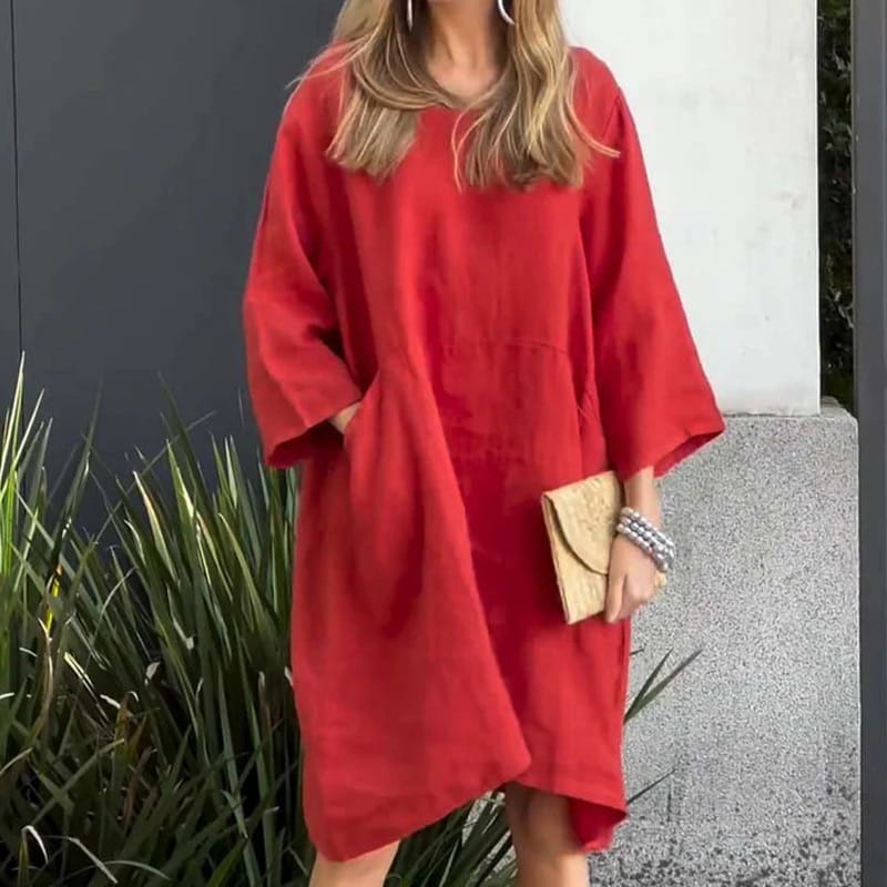 Airy summer dress with a loose fit & practical pocket – Malia-Red-M-The Livary