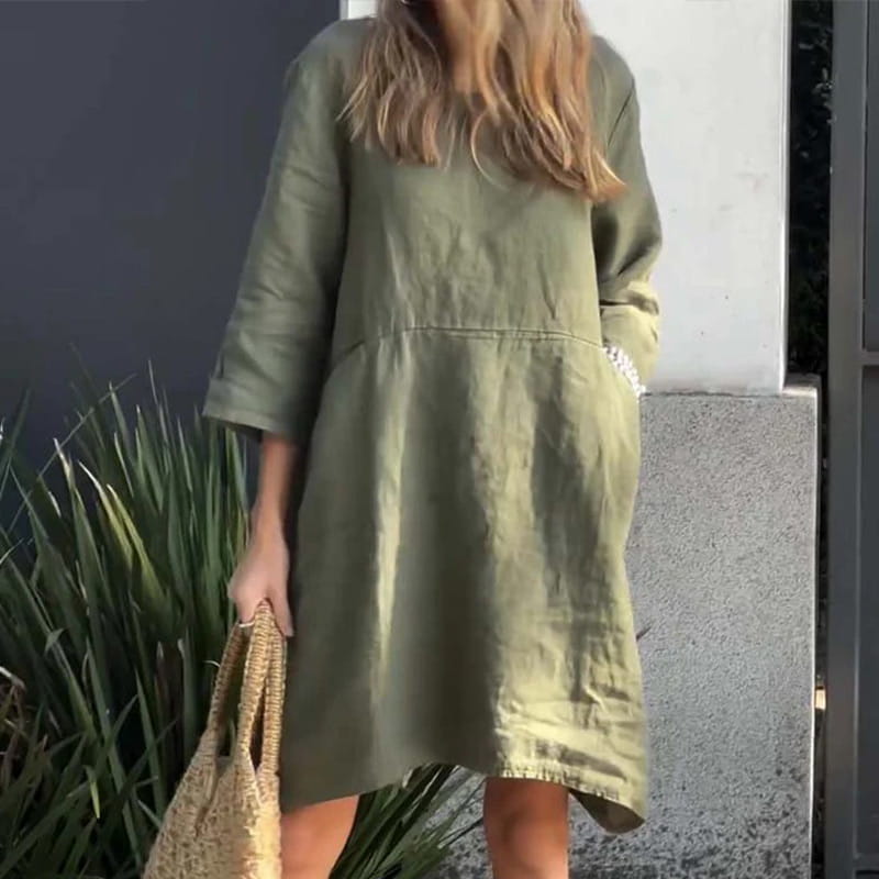 Airy summer dress with a loose fit & practical pocket – Malia-Green-M-The Livary