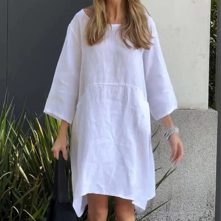 Airy summer dress with a loose fit & practical pocket – Malia-White-M-The Livary