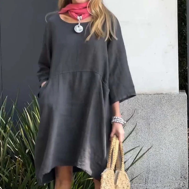 Airy summer dress with a loose fit & practical pocket – Malia-Grey-M-The Livary