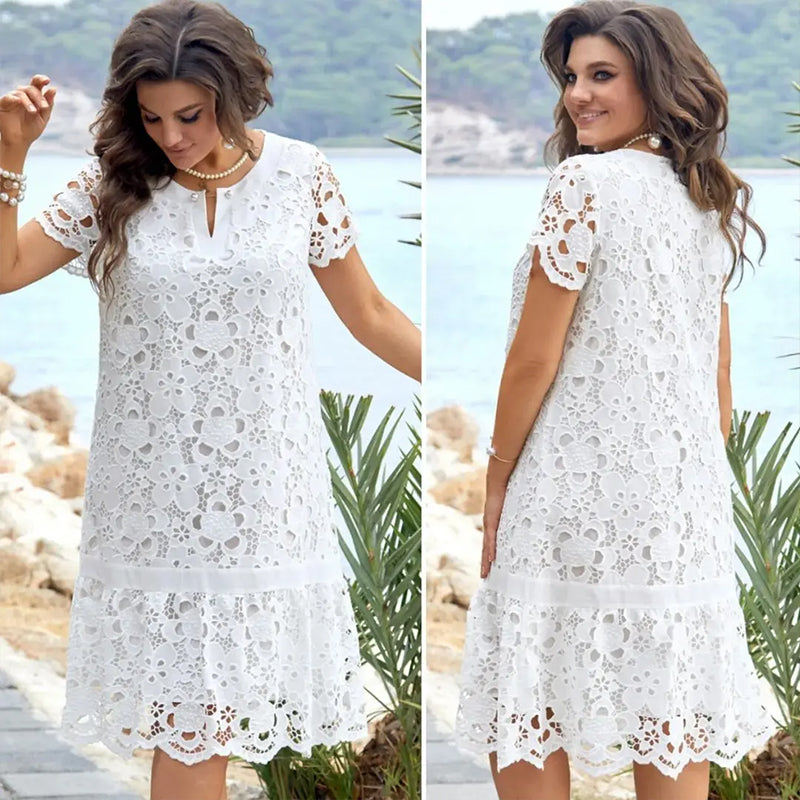Stylish summer midi dress with floral neckline – Liora-S-The Livary