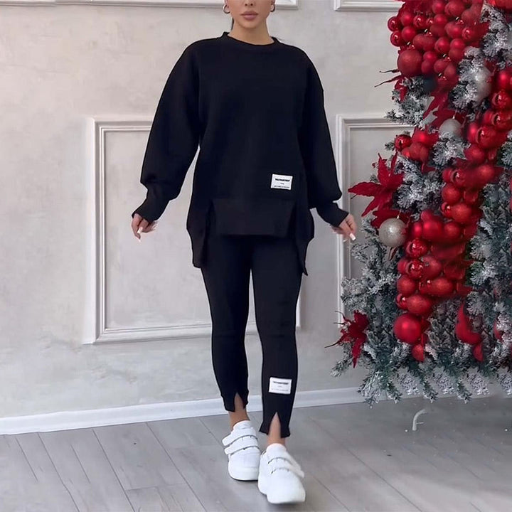 Casual Women's Set of Sweatshirt and Leggings - Elena-Black-S-The Livary