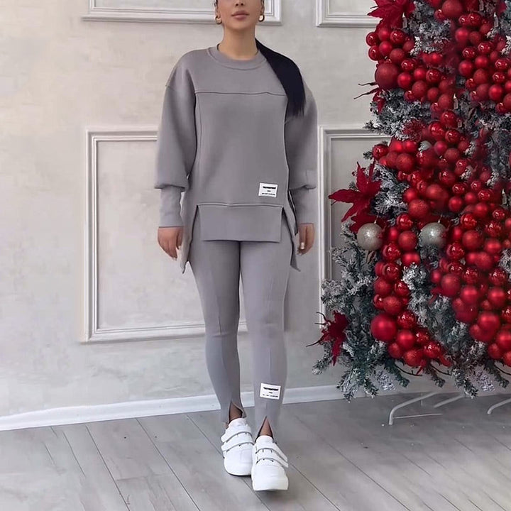 Casual Women's Set of Sweatshirt and Leggings - Elena-Grey-S-The Livary