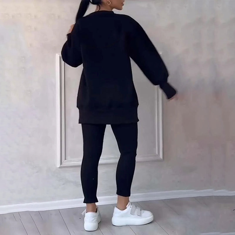 Casual Women's Set of Sweatshirt and Leggings - Elena-Black-S-The Livary
