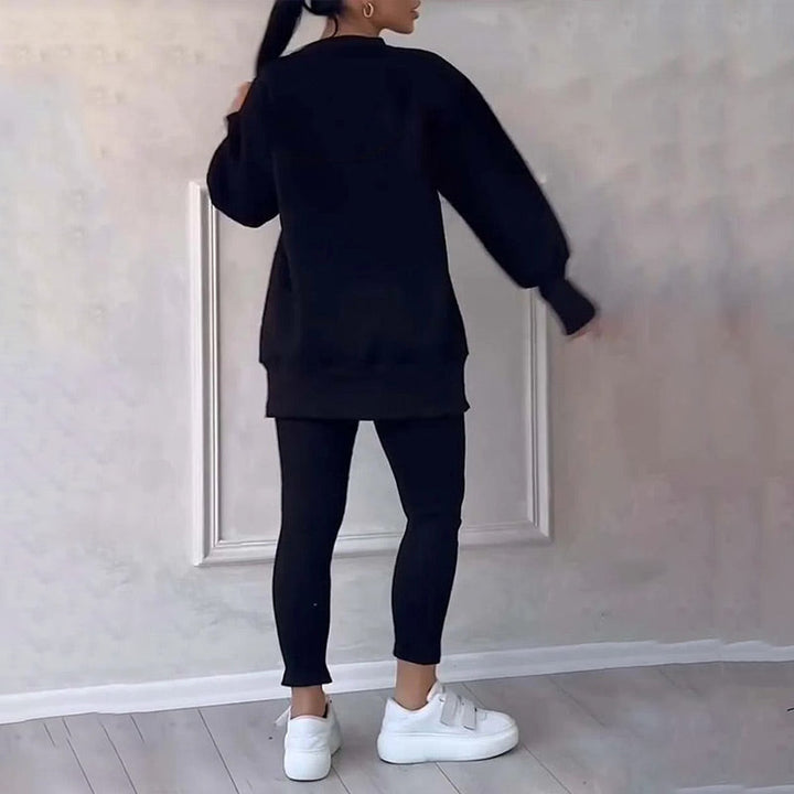 Casual Women's Set of Sweatshirt and Leggings - Elena-Black-S-The Livary
