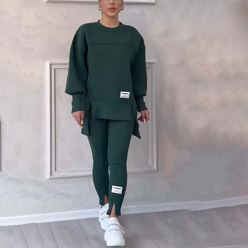 Casual Women's Set of Sweatshirt and Leggings - Elena-Green-S-The Livary