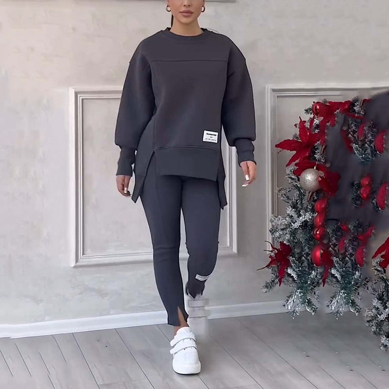 Casual Women's Set of Sweatshirt and Leggings - Elena-Black-S-The Livary