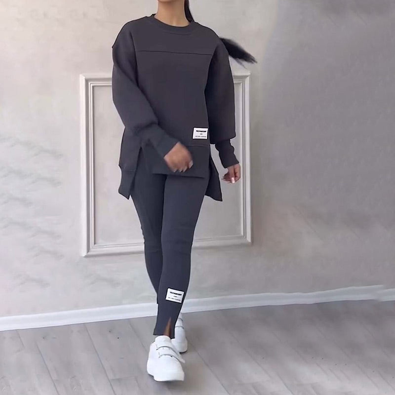 Casual Women's Set of Sweatshirt and Leggings - Elena-Dark grey-S-The Livary