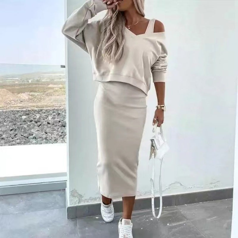 Dress & Sweater Set without Sleeves – Elisa-Beige-S-The Livary
