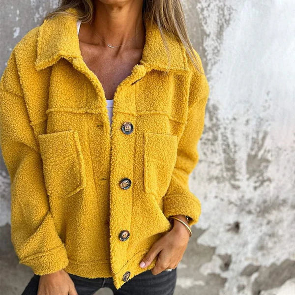 Short Teddy Coat - Dion | Warm with Stylish Lapel Collar-Yellow-S-The Livary