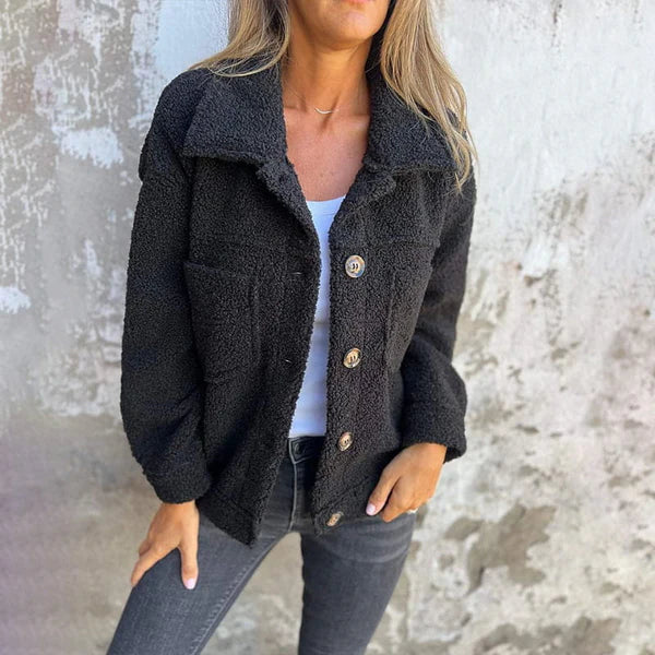 Short Teddy Coat - Dion | Warm with Stylish Lapel Collar-Black-S-The Livary