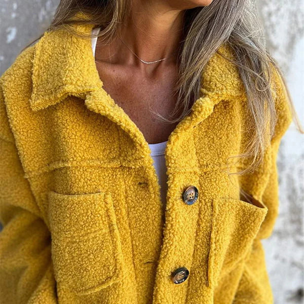 Short Teddy Coat - Dion | Warm with Stylish Lapel Collar-Yellow-S-The Livary