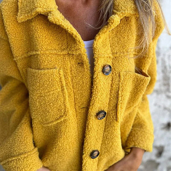 Short Teddy Coat - Dion | Warm with Stylish Lapel Collar-Yellow-S-The Livary
