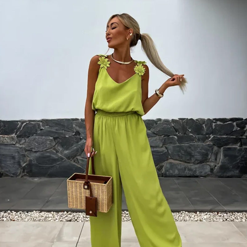 Airy summer jumpsuit with wide legs – Jasmin-Green-S-The Livary