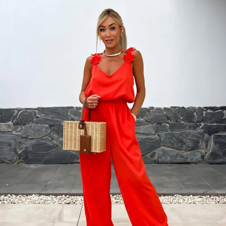 Airy summer jumpsuit with wide legs – Jasmin-Red-M-The Livary