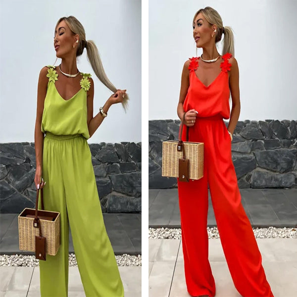 Airy summer jumpsuit with wide legs – Jasmin-Red-S-The Livary