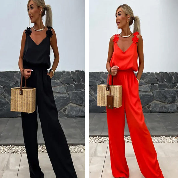 Airy summer jumpsuit with wide legs – Jasmin-Red-S-The Livary