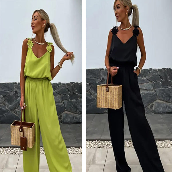 Airy summer jumpsuit with wide legs – Jasmin-Red-S-The Livary