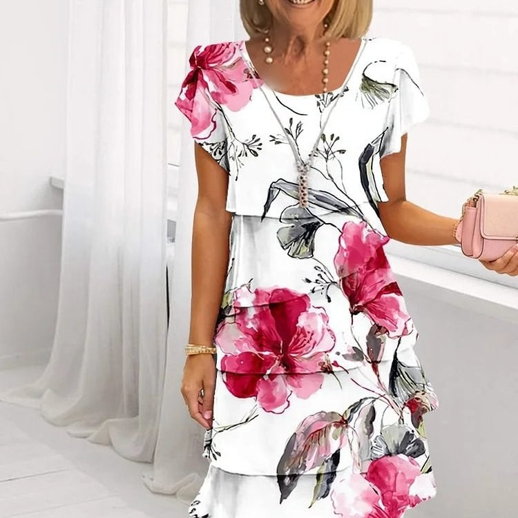 Floral waterfall summer dress with adjustable straps – Leona-Red-S-The Livary