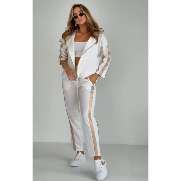 Striped leisure two-piece with hood & waistband – Cosima-White-S-The Livary