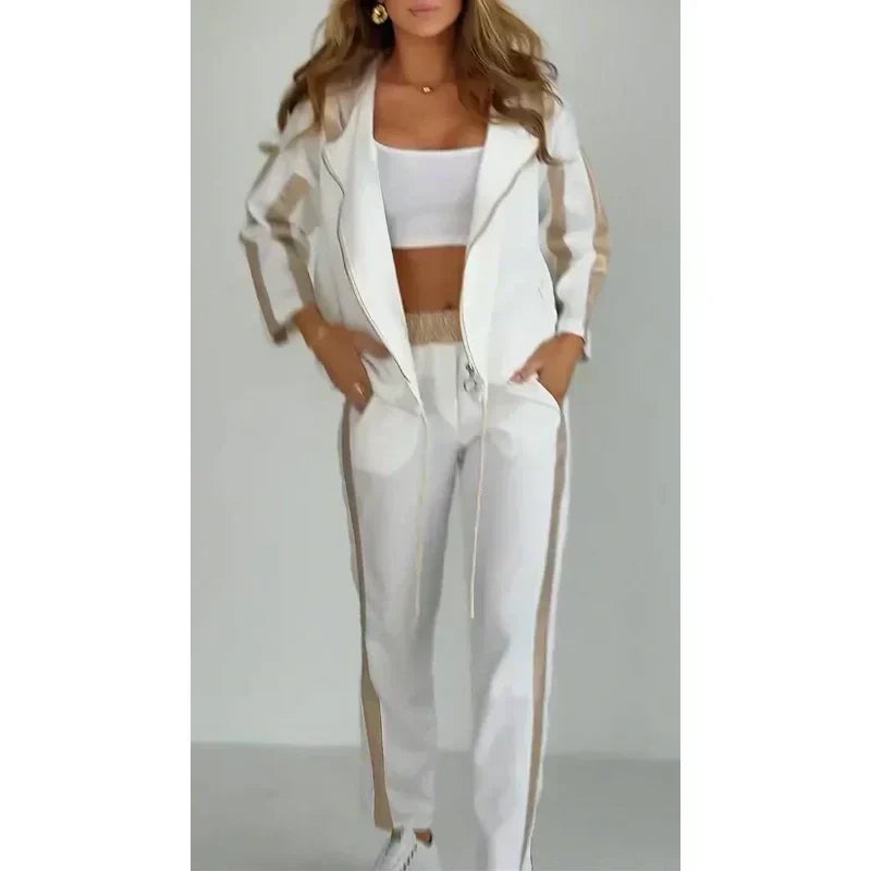 Striped leisure two-piece with hood & waistband – Cosima-White-S-The Livary