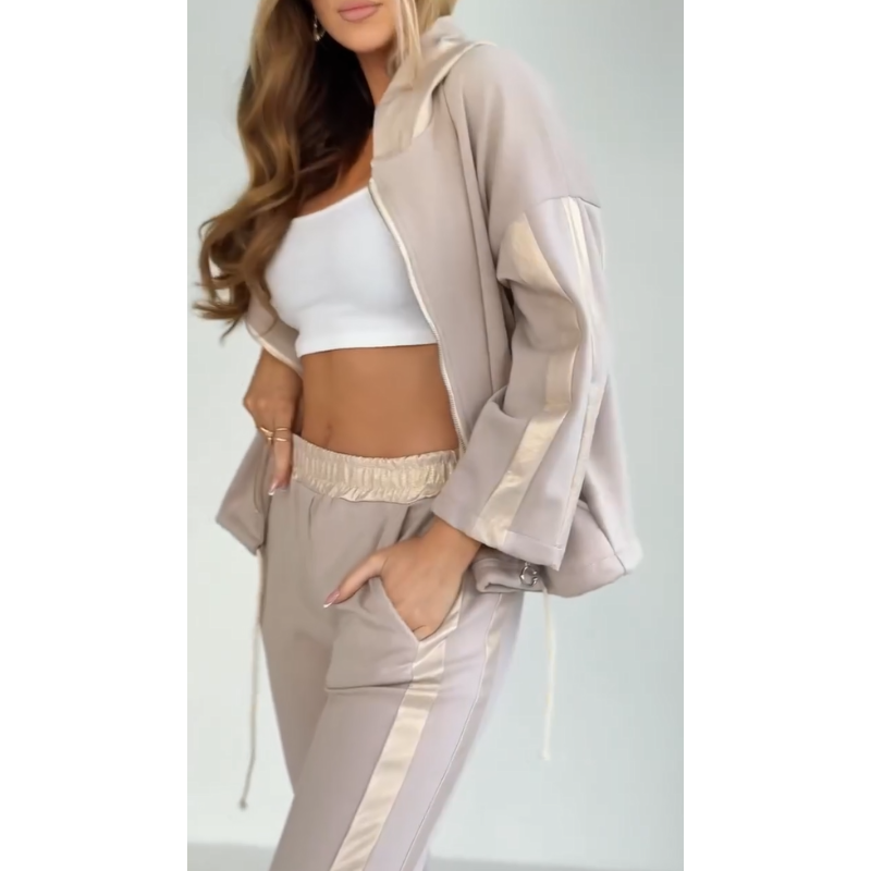 Striped leisure two-piece with hood & waistband – Cosima-White-S-The Livary
