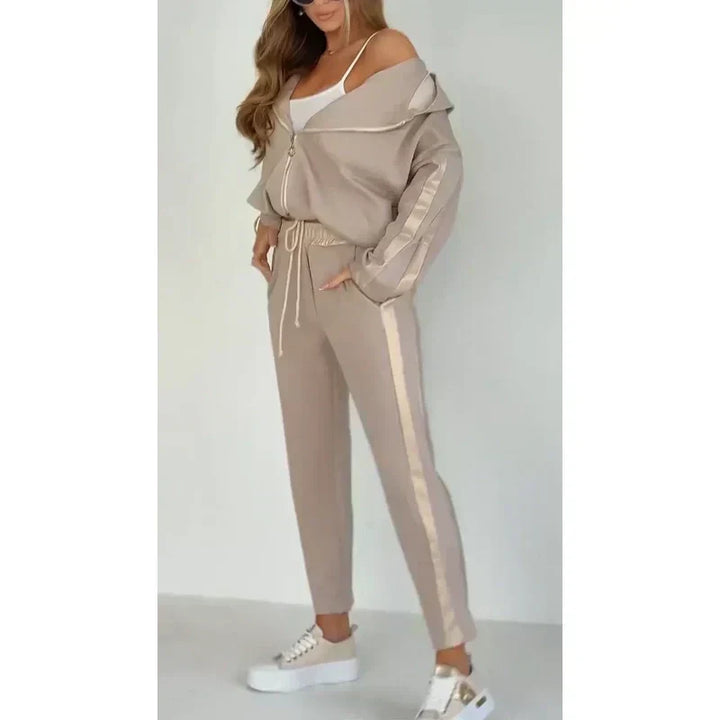 Striped leisure two-piece with hood & waistband – Cosima-Brown-S-The Livary