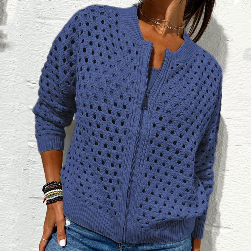 Zipper cardigan with airy structure – Fenja-Blue-S-The Livary