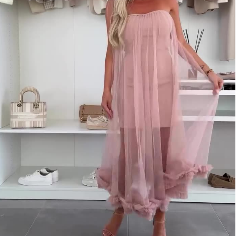 Off-the-shoulder tulle dress with ruffles - Nea-White-S-The Livary