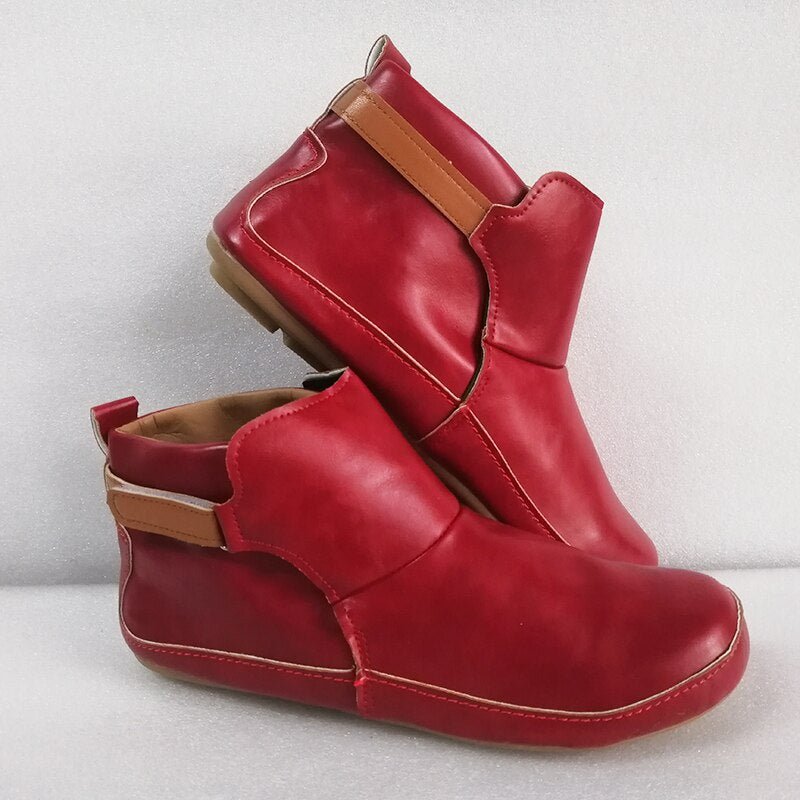 Comfortable Ladies Ankle Boots - ErgoFit-Red-3.5-The Livary