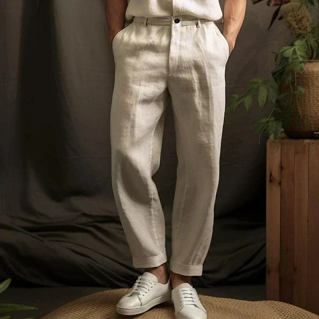 Airy Straight Linen Trousers for Men with Relaxed Fit - Lennox-Beige-S-The Livary