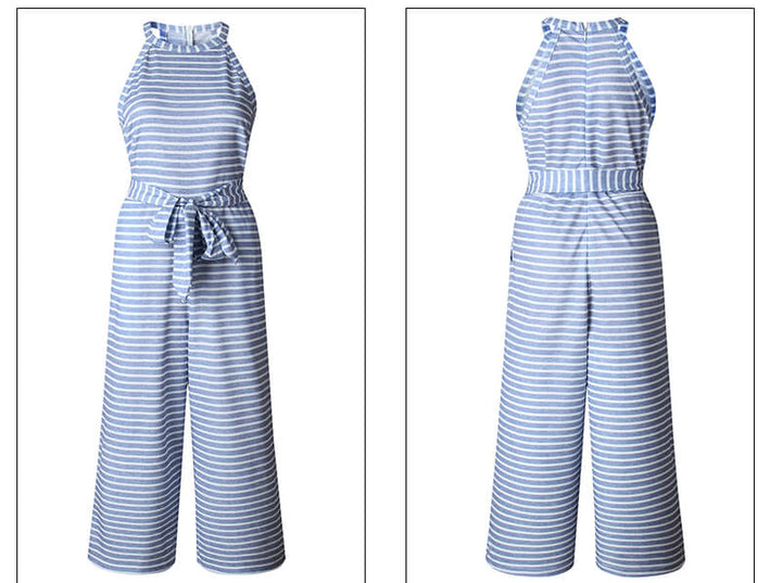 Airy & Stylish Women's Jumpsuit with Waist Belt and Stripes – Nayla-Blue-S-The Livary