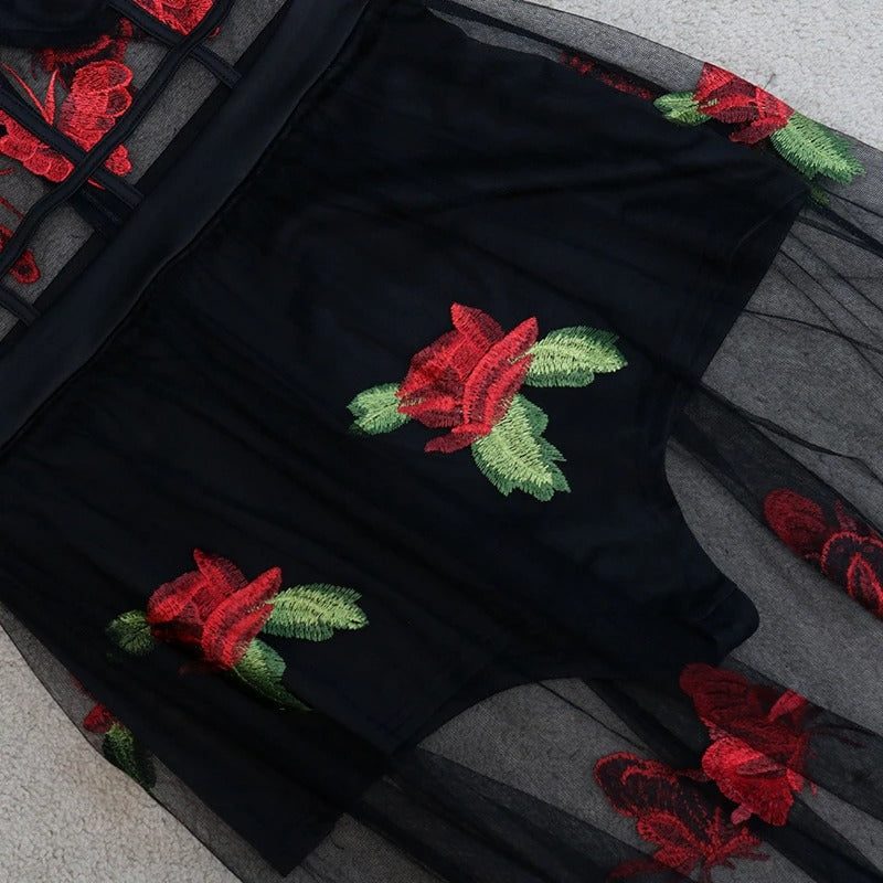 Maxi dress with floral embroidery and spaghetti straps – Rosalie-S-The Livary