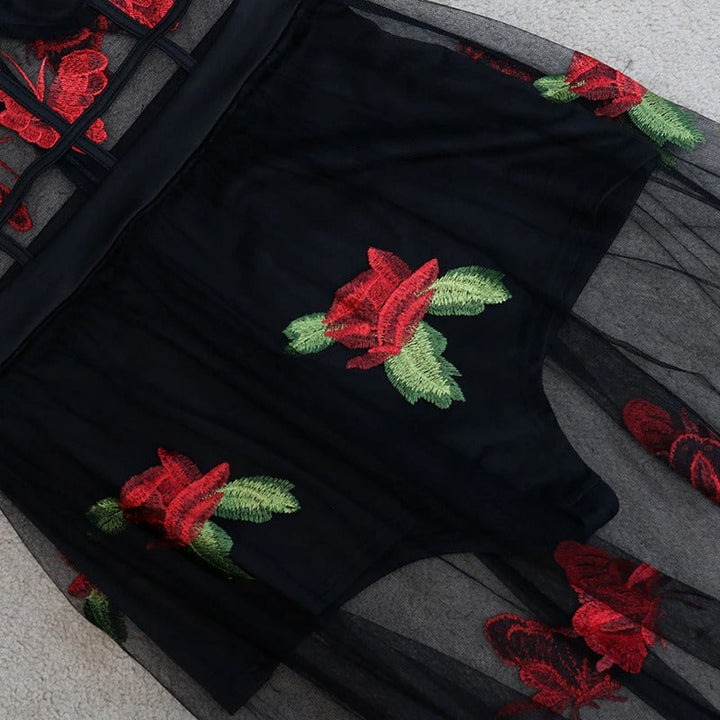 Maxi dress with floral embroidery and spaghetti straps – Rosalie-S-The Livary