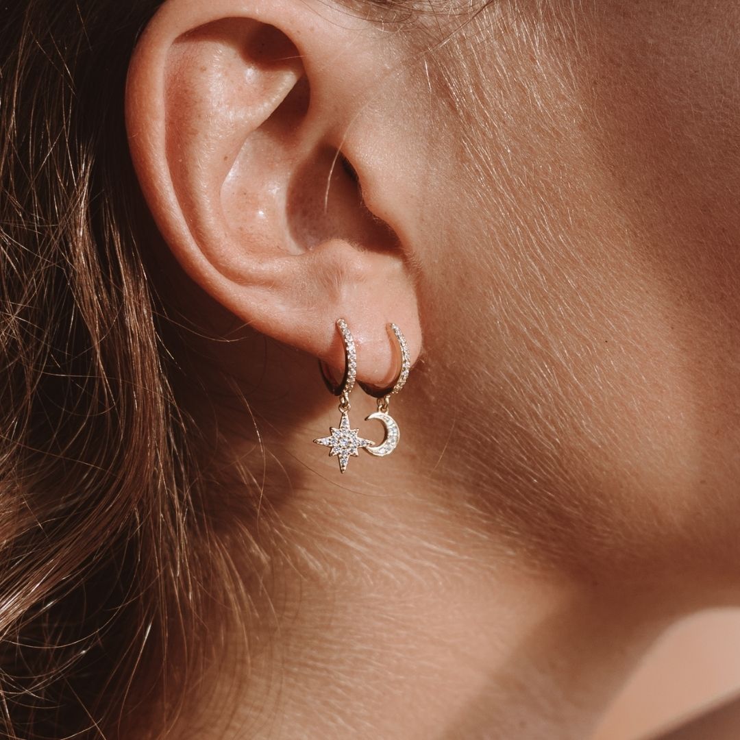 Beautiful Earrings with Moon and Star - Lunara-Gold-The Livary