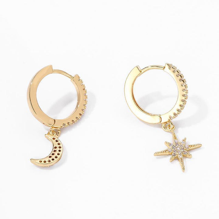 Beautiful Earrings with Moon and Star - Lunara-Gold-The Livary
