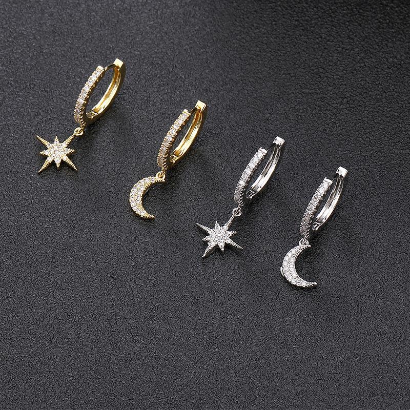 Beautiful Earrings with Moon and Star - Lunara-Gold-The Livary