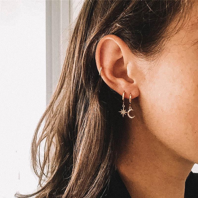 Beautiful Earrings with Moon and Star - Lunara-Gold-The Livary
