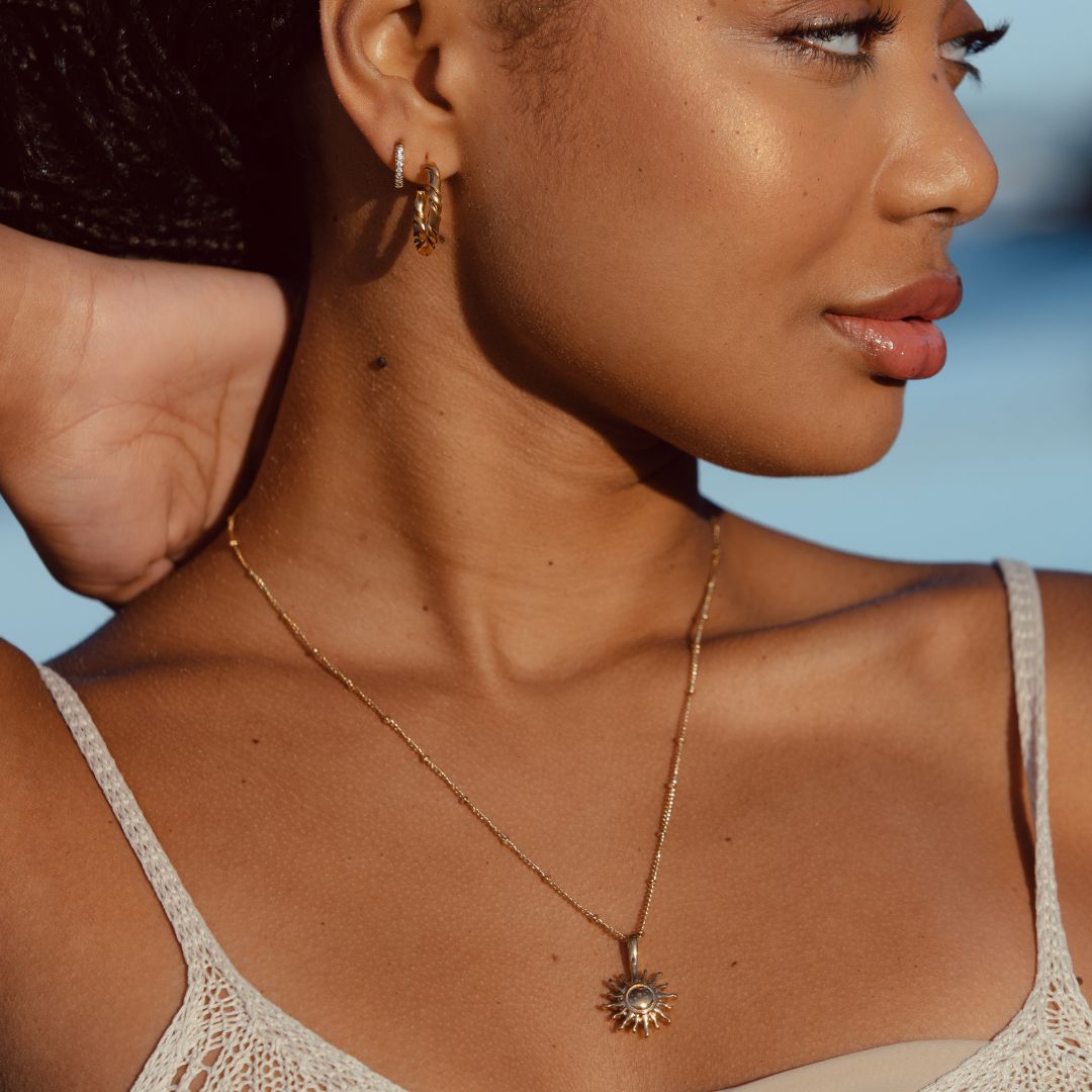Necklace with Sun Pendant - Solara-Gold-The Livary