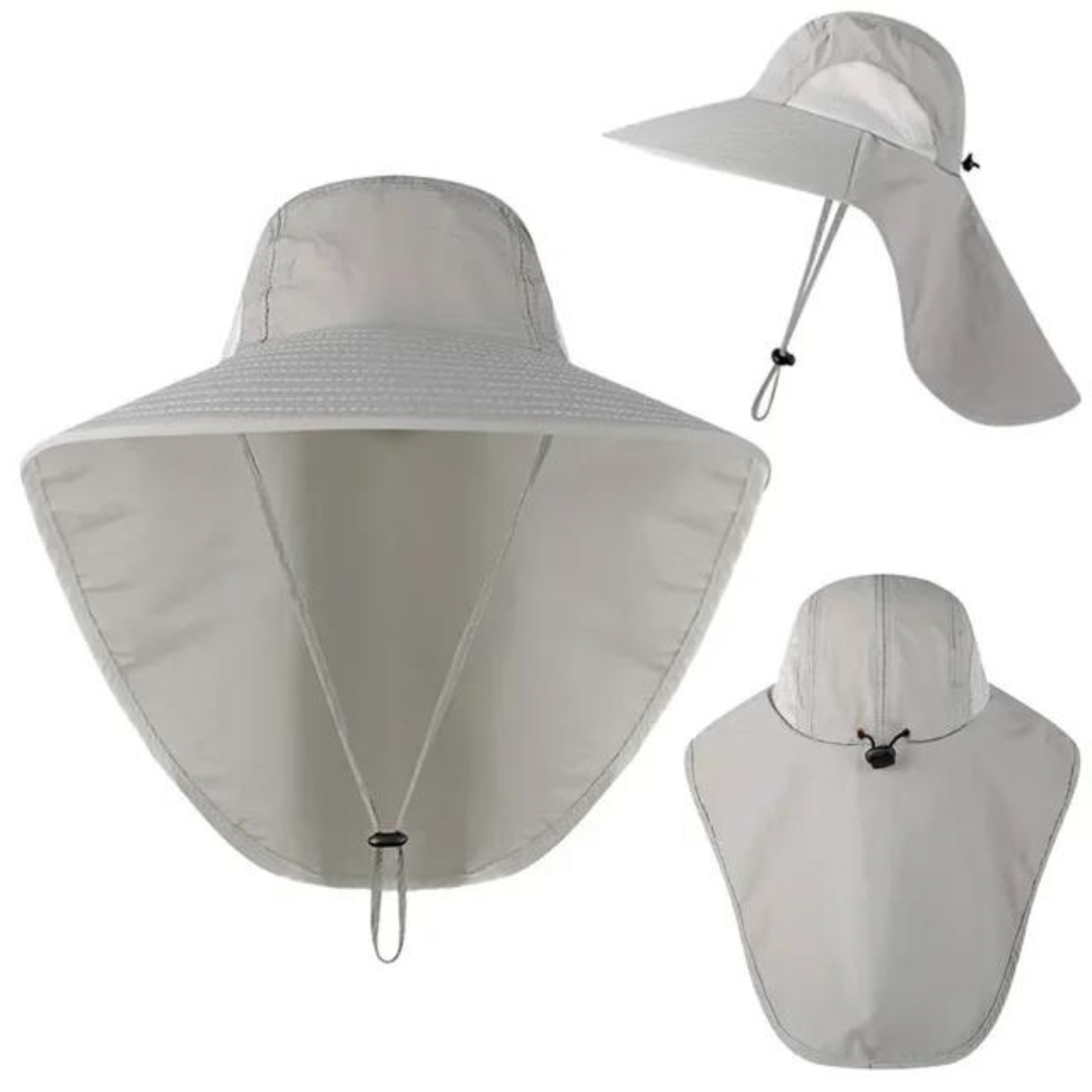 UV protection sun hat for women with mesh & drawstring – Freja-Light grey-The Livary