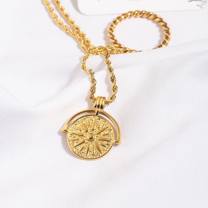 Stylish Sun Pendant Necklace - Aurora-Gold-The Livary
