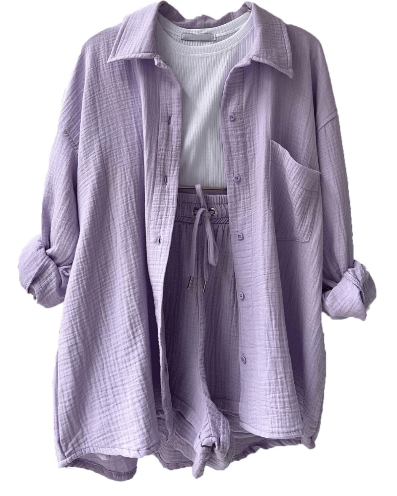 Two-piece women's summer outfit with shirt and trousers – Mila-Lavender-S-The Livary